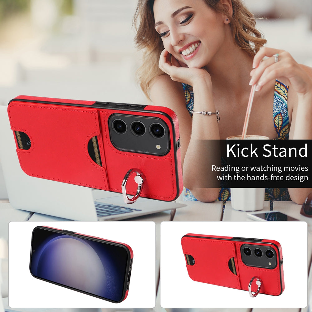 Samsung Galaxy S23 5G Calf Texture Phone Case with Card Slot & Ring Holder - Durable & Stylish Protection