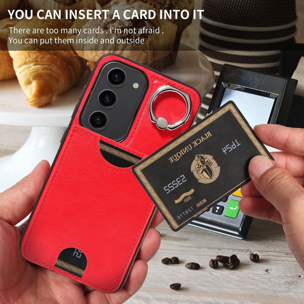 Samsung Galaxy S23 5G Calf Texture Phone Case with Card Slot & Ring Holder - Durable & Stylish Protection