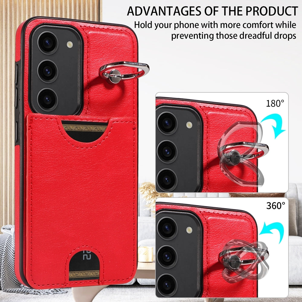 Samsung Galaxy S23 5G Calf Texture Phone Case with Card Slot & Ring Holder - Durable & Stylish Protection