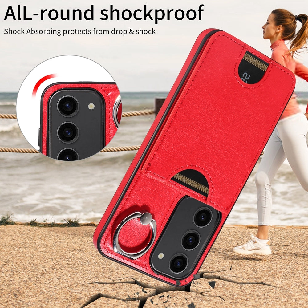 Samsung Galaxy S23 5G Calf Texture Phone Case with Card Slot & Ring Holder - Durable & Stylish Protection