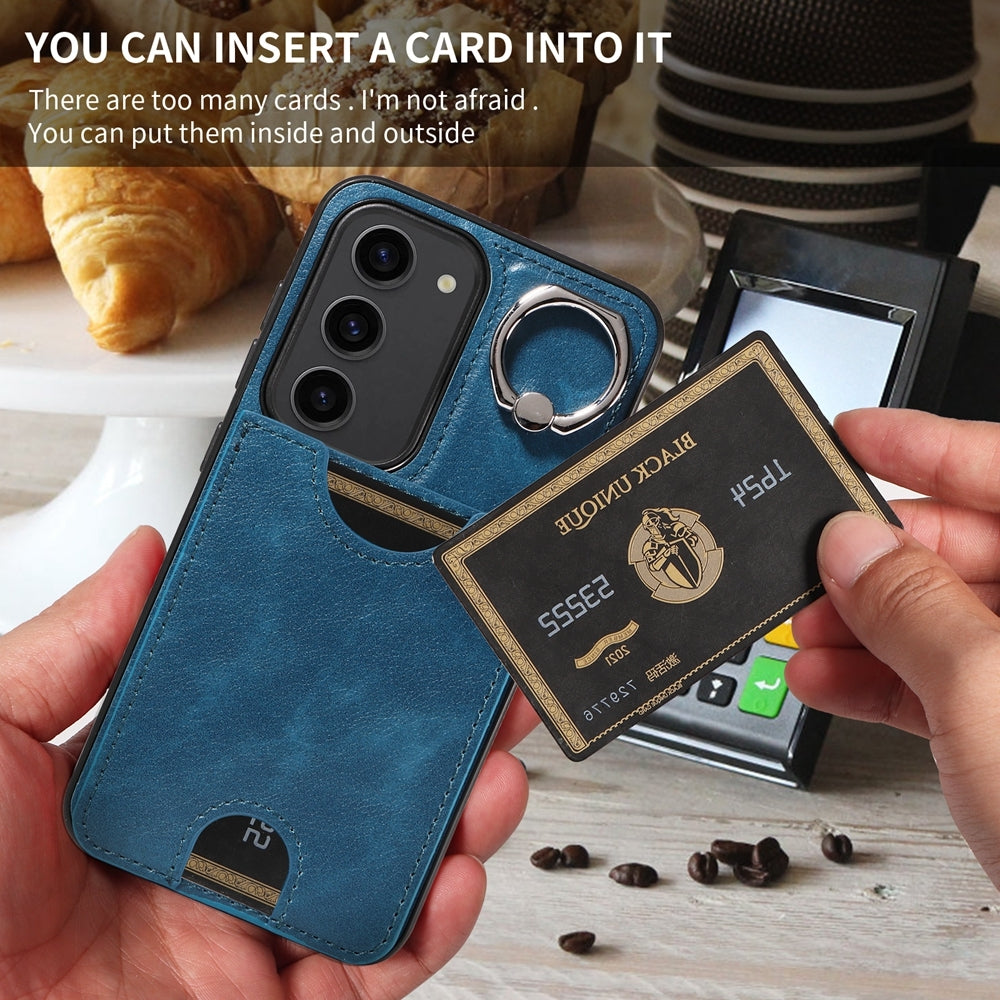 Samsung Galaxy S23 5G Calf Texture Phone Case with Card Slot & Ring Holder - Durable & Stylish Protection