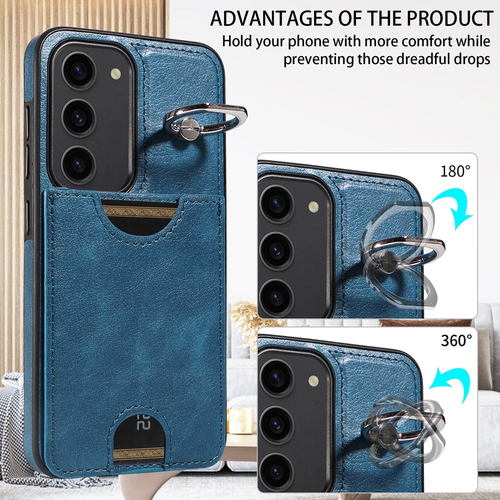 Samsung Galaxy S23 5G Calf Texture Phone Case with Card Slot & Ring Holder - Durable & Stylish Protection