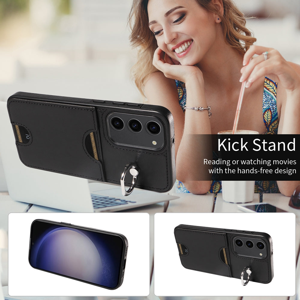 Samsung Galaxy S23 5G Calf Texture Phone Case with Card Slot & Ring Holder - Durable & Stylish Protection