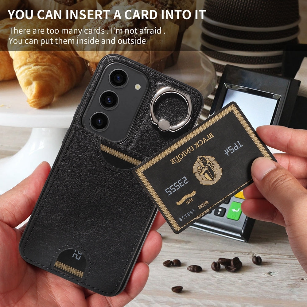 Samsung Galaxy S23 5G Calf Texture Phone Case with Card Slot & Ring Holder - Durable & Stylish Protection