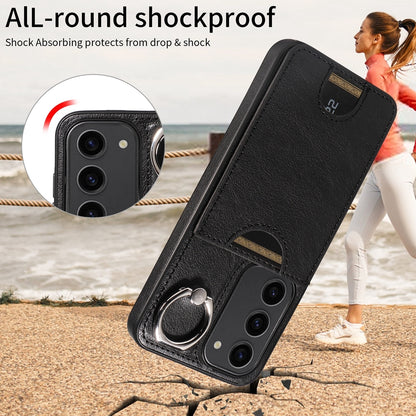 Samsung Galaxy S23 5G Calf Texture Phone Case with Card Slot & Ring Holder - Durable & Stylish Protection