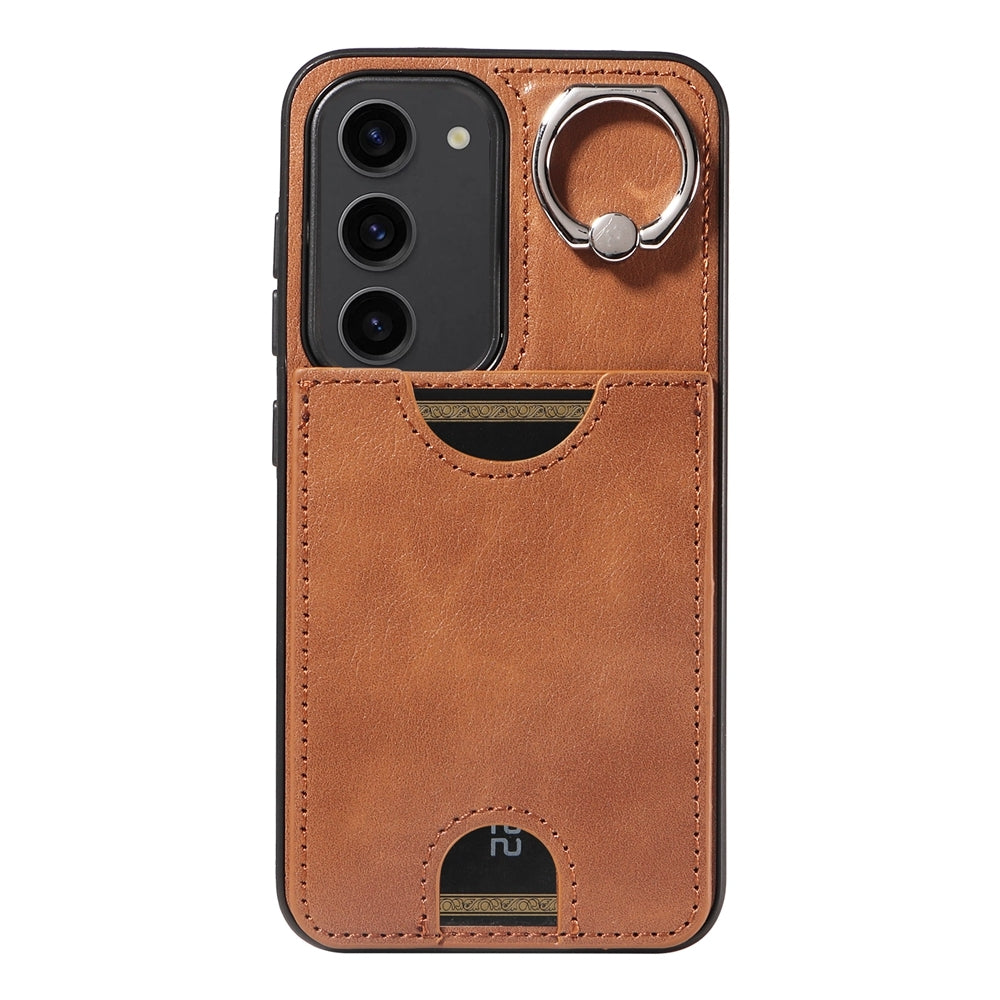Samsung Galaxy S23 5G Calf Texture Phone Case with Card Slot & Ring Holder - Durable & Stylish Protection