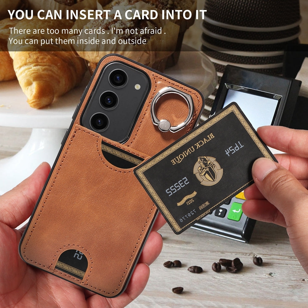 Samsung Galaxy S23 5G Calf Texture Phone Case with Card Slot & Ring Holder - Durable & Stylish Protection