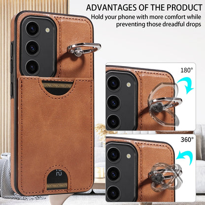 Samsung Galaxy S23 5G Calf Texture Phone Case with Card Slot & Ring Holder - Durable & Stylish Protection