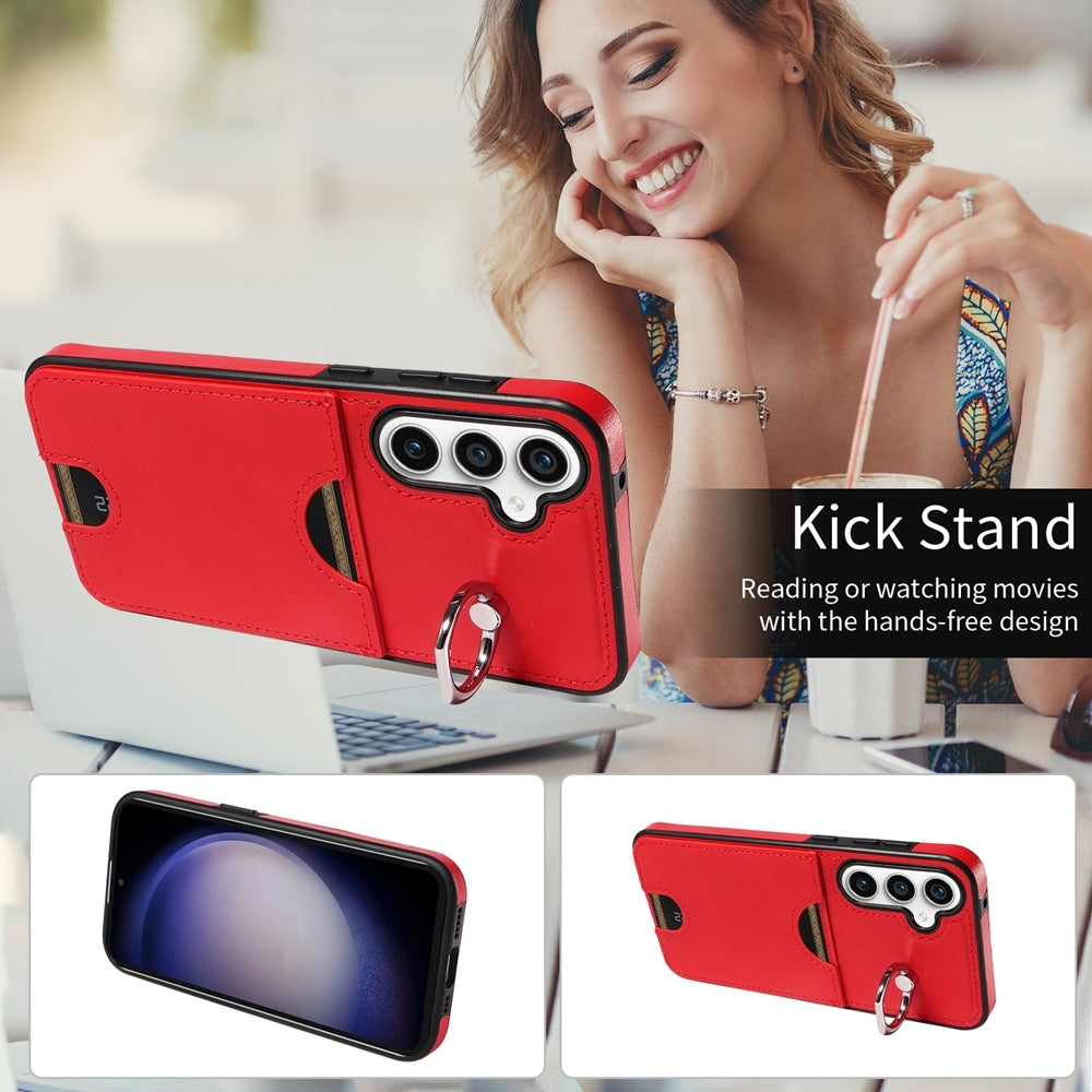Samsung Galaxy S23 FE 5G Calf Texture Phone Case with Card Slot & Ring Holder - Durable & Stylish Protection