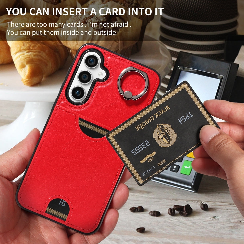 Samsung Galaxy S23 FE 5G Calf Texture Phone Case with Card Slot & Ring Holder - Durable & Stylish Protection