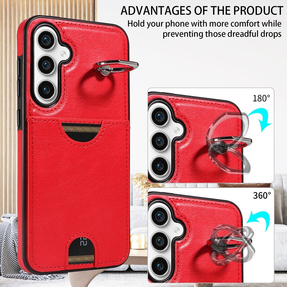 Samsung Galaxy S23 FE 5G Calf Texture Phone Case with Card Slot & Ring Holder - Durable & Stylish Protection