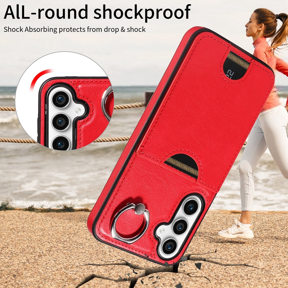 Samsung Galaxy S23 FE 5G Calf Texture Phone Case with Card Slot & Ring Holder - Durable & Stylish Protection