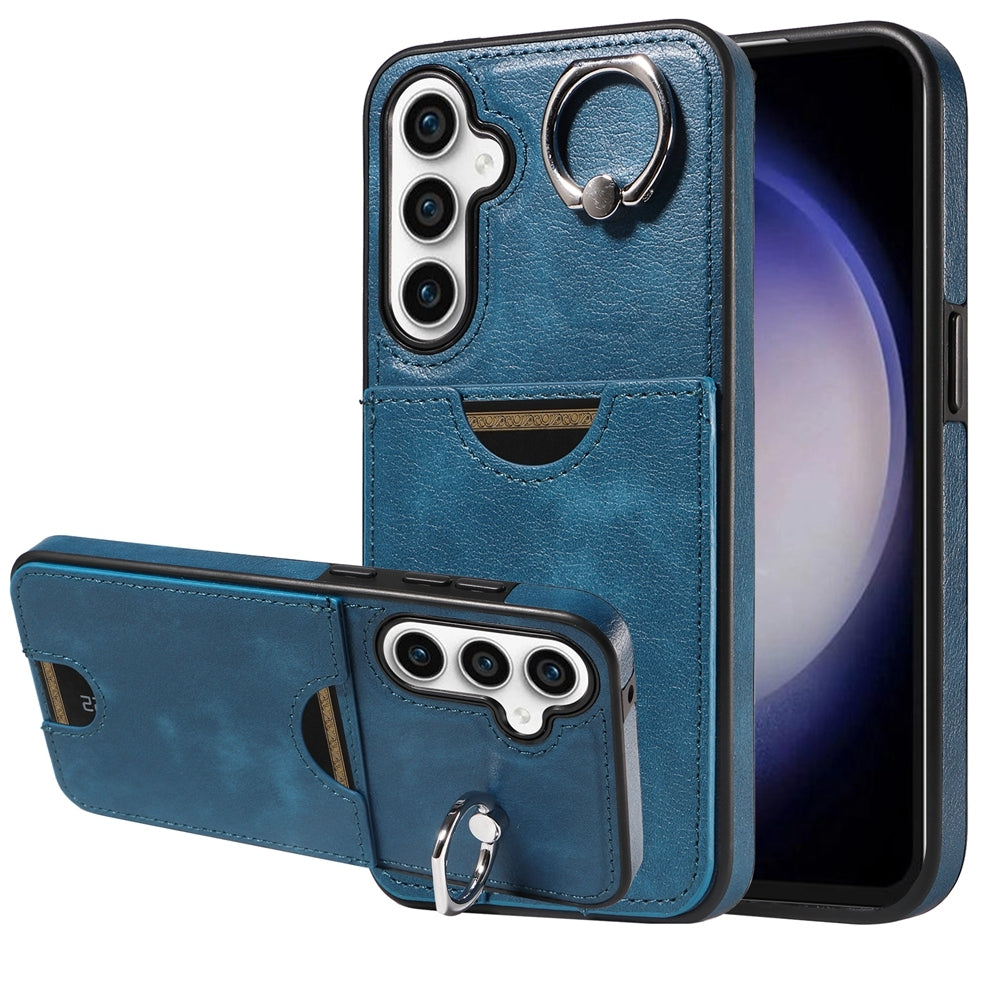 Samsung Galaxy S23 FE 5G Calf Texture Phone Case with Card Slot & Ring Holder - Durable & Stylish Protection
