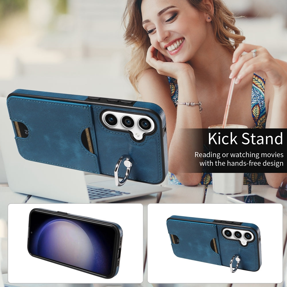 Samsung Galaxy S23 FE 5G Calf Texture Phone Case with Card Slot & Ring Holder - Durable & Stylish Protection