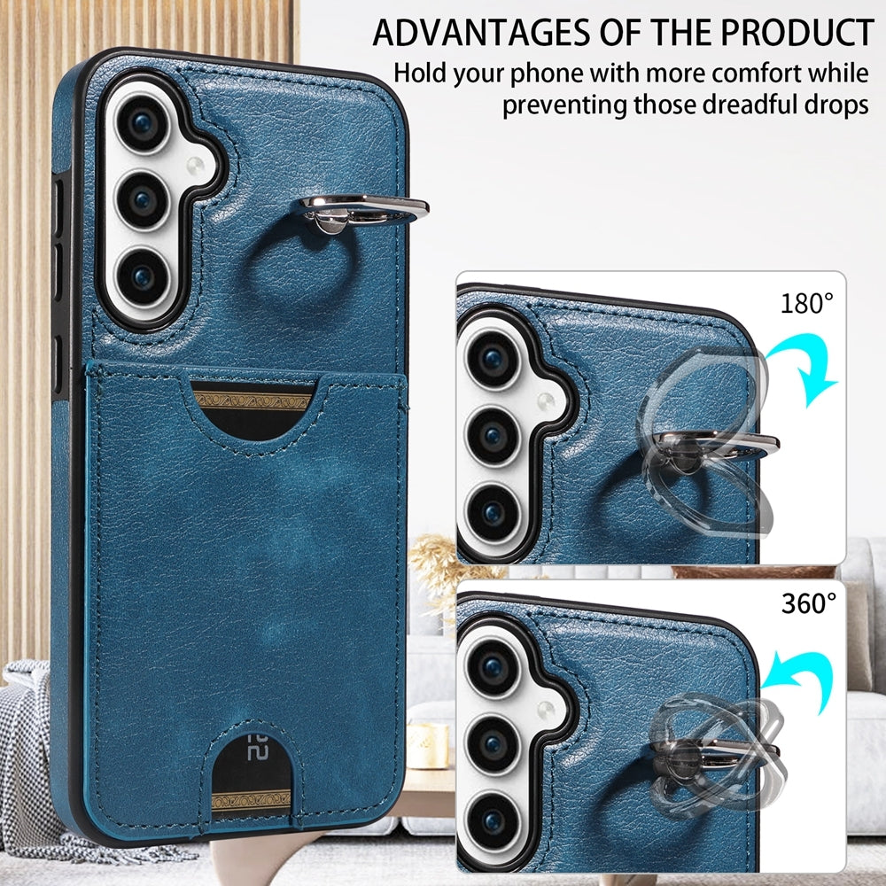 Samsung Galaxy S23 FE 5G Calf Texture Phone Case with Card Slot & Ring Holder - Durable & Stylish Protection