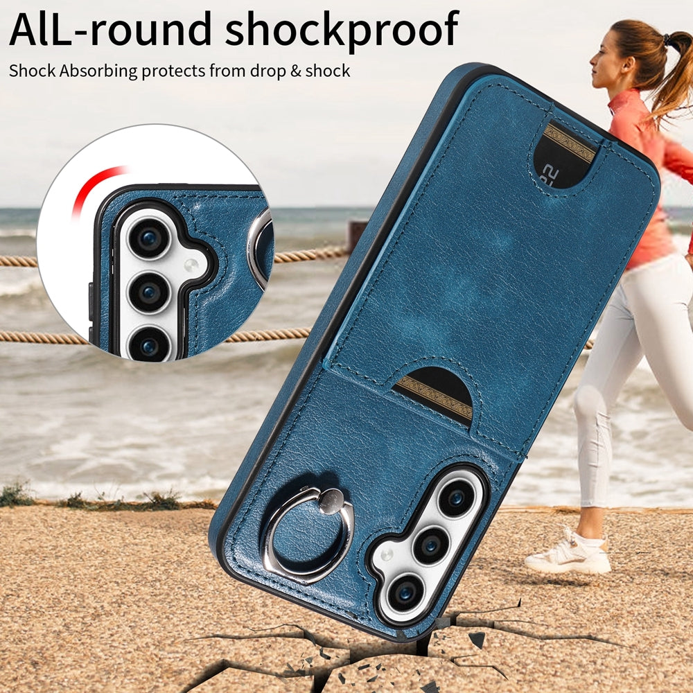Samsung Galaxy S23 FE 5G Calf Texture Phone Case with Card Slot & Ring Holder - Durable & Stylish Protection