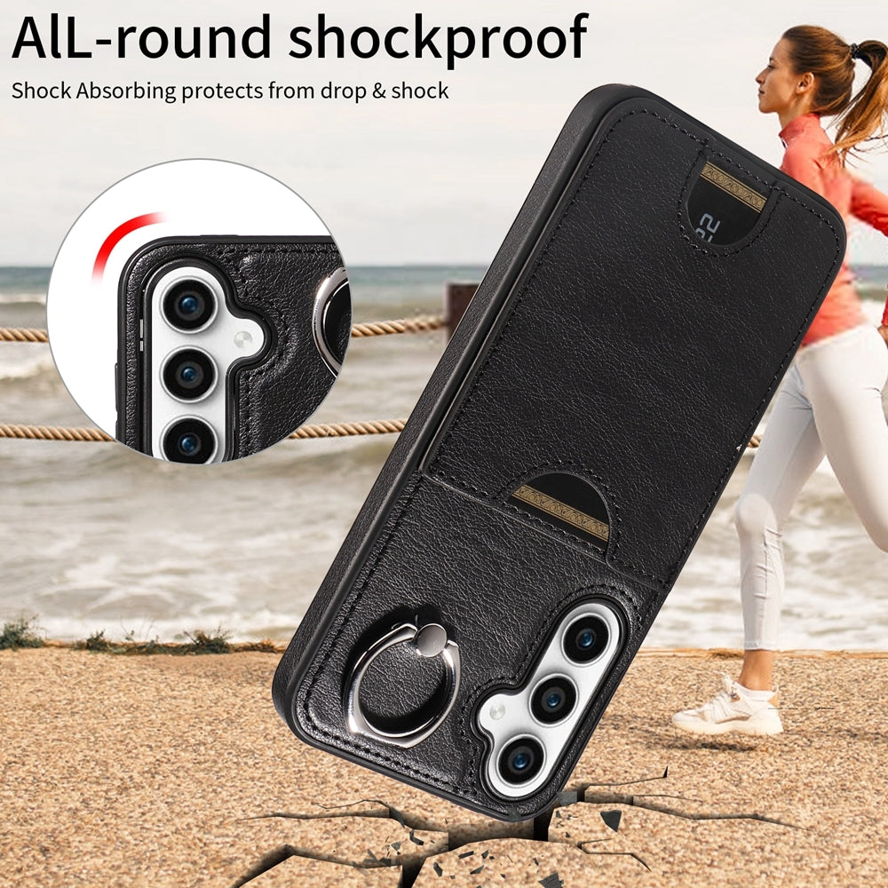 Samsung Galaxy S23 FE 5G Calf Texture Phone Case with Card Slot & Ring Holder - Durable & Stylish Protection