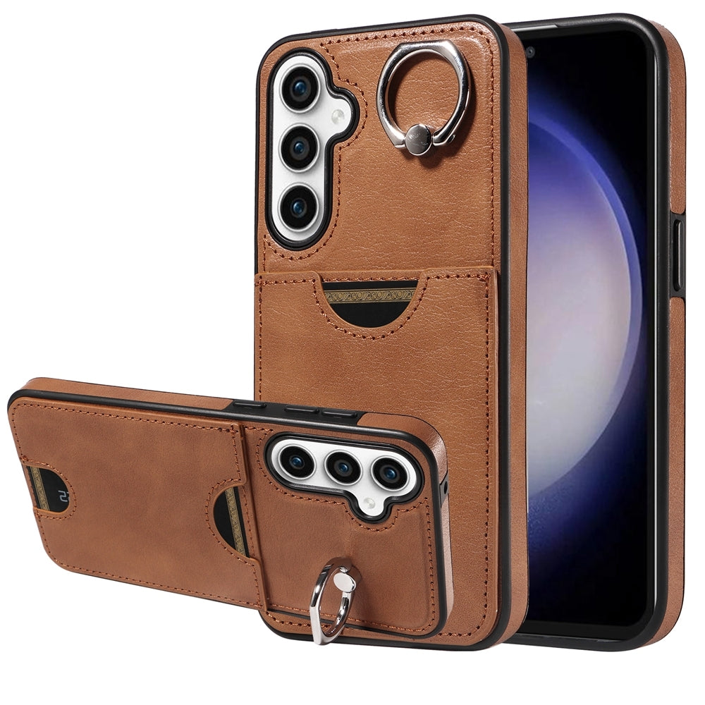 Samsung Galaxy S23 FE 5G Calf Texture Phone Case with Card Slot & Ring Holder - Durable & Stylish Protection
