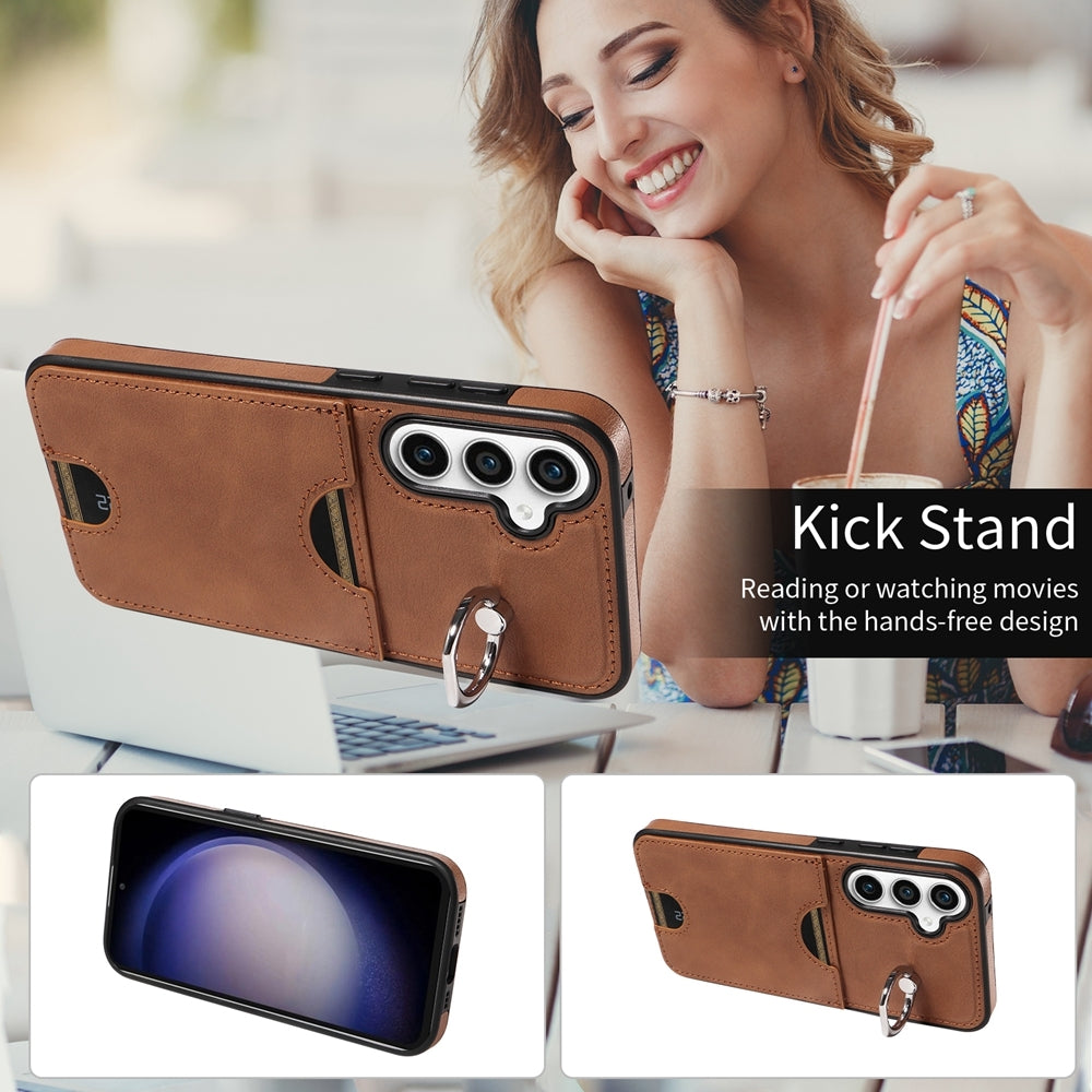 Samsung Galaxy S23 FE 5G Calf Texture Phone Case with Card Slot & Ring Holder - Durable & Stylish Protection