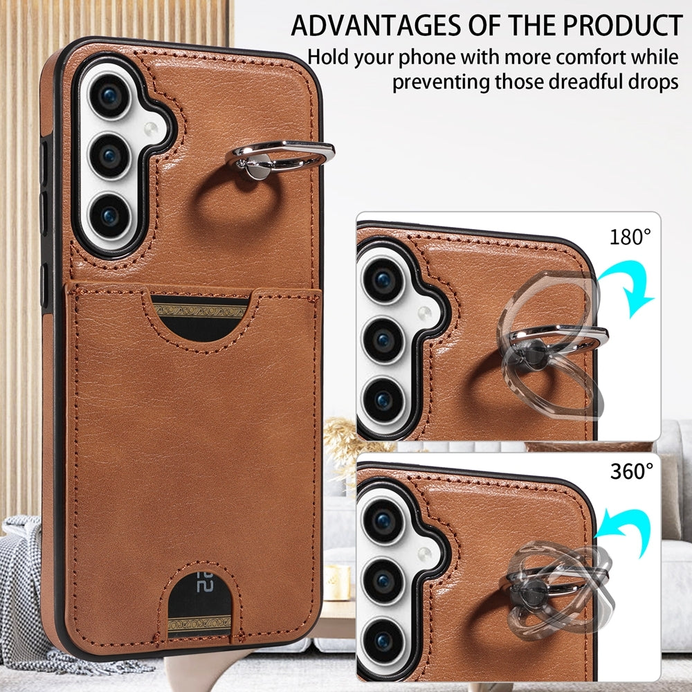 Samsung Galaxy S23 FE 5G Calf Texture Phone Case with Card Slot & Ring Holder - Durable & Stylish Protection