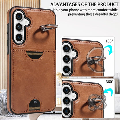 Samsung Galaxy S23 FE 5G Calf Texture Phone Case with Card Slot & Ring Holder - Durable & Stylish Protection