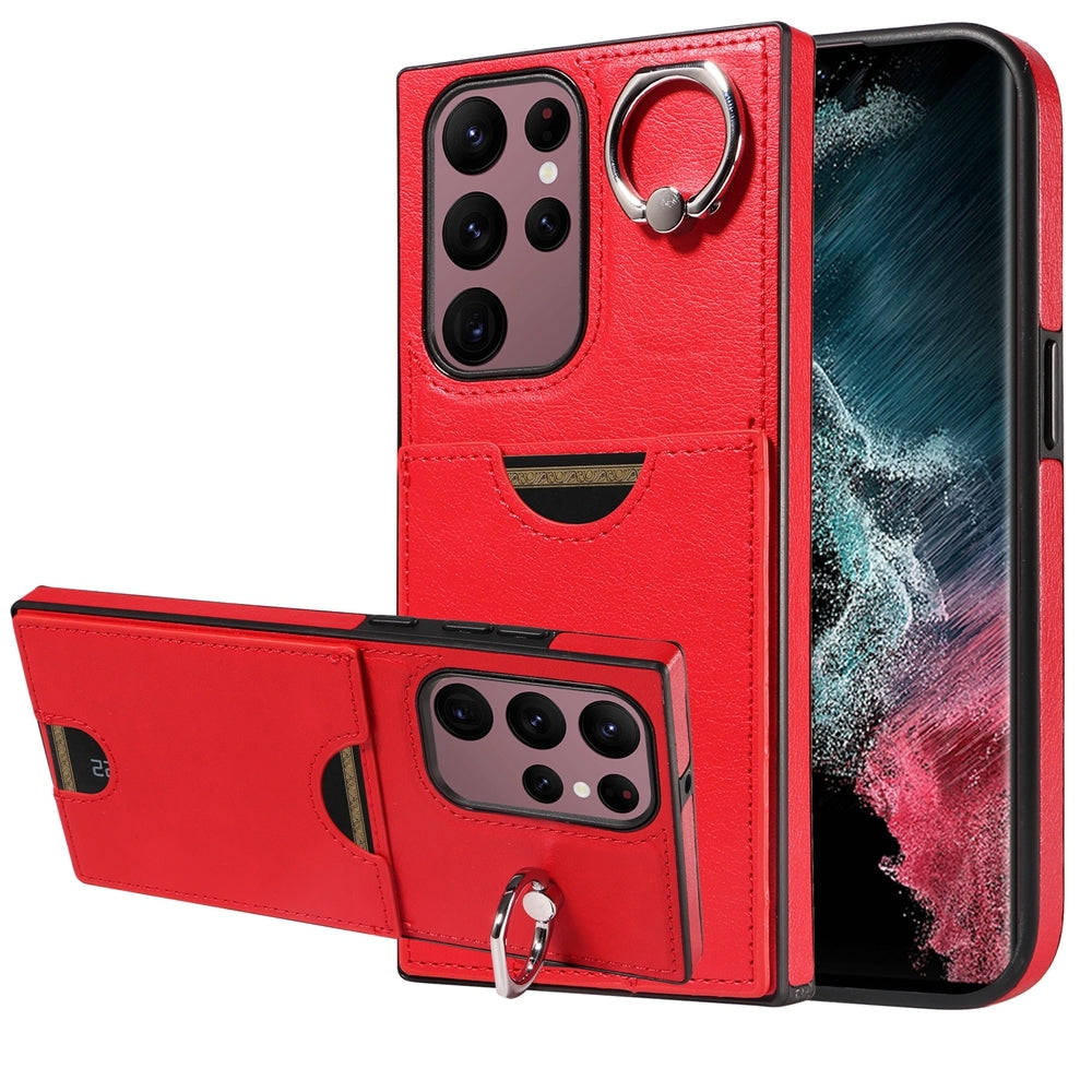 Samsung Galaxy S22 Ultra 5G Calf Texture Phone Case with Card Slot & Ring Holder - Durable & Stylish Protection