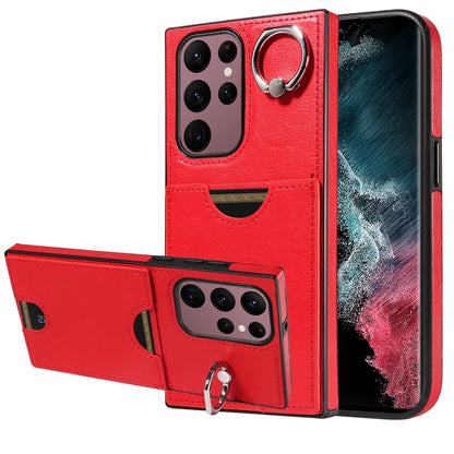 Samsung Galaxy S22 Ultra 5G Calf Texture Phone Case with Card Slot & Ring Holder - Durable & Stylish Protection