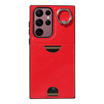Samsung Galaxy S22 Ultra 5G Calf Texture Phone Case with Card Slot & Ring Holder - Durable & Stylish Protection