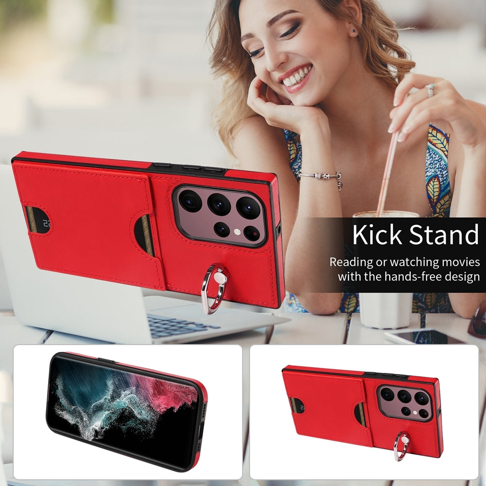 Samsung Galaxy S22 Ultra 5G Calf Texture Phone Case with Card Slot & Ring Holder - Durable & Stylish Protection