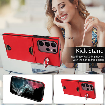 Samsung Galaxy S22 Ultra 5G Calf Texture Phone Case with Card Slot & Ring Holder - Durable & Stylish Protection