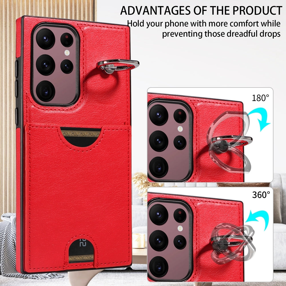 Samsung Galaxy S22 Ultra 5G Calf Texture Phone Case with Card Slot & Ring Holder - Durable & Stylish Protection