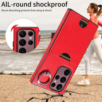 Samsung Galaxy S22 Ultra 5G Calf Texture Phone Case with Card Slot & Ring Holder - Durable & Stylish Protection