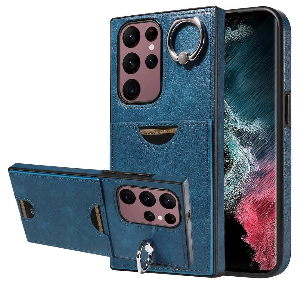 Samsung Galaxy S22 Ultra 5G Calf Texture Phone Case with Card Slot & Ring Holder - Durable & Stylish Protection
