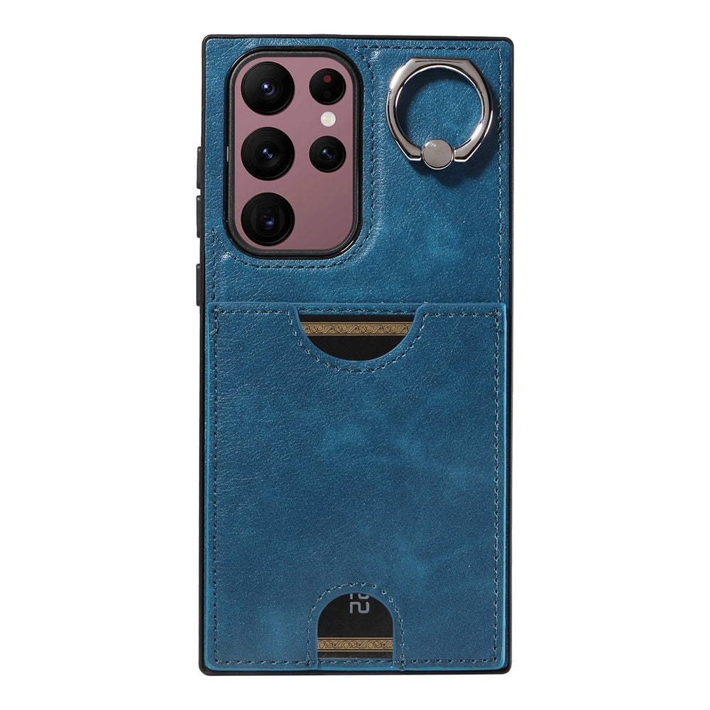 Samsung Galaxy S22 Ultra 5G Calf Texture Phone Case with Card Slot & Ring Holder - Durable & Stylish Protection