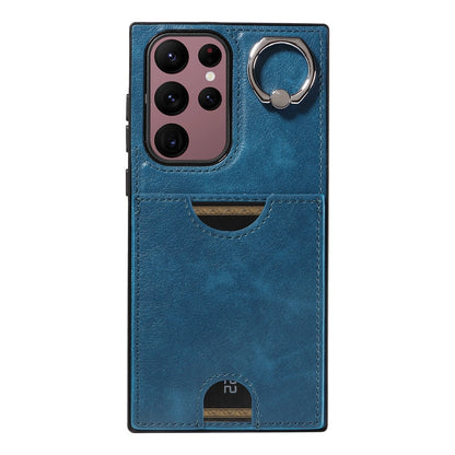 Samsung Galaxy S22 Ultra 5G Calf Texture Phone Case with Card Slot & Ring Holder - Durable & Stylish Protection