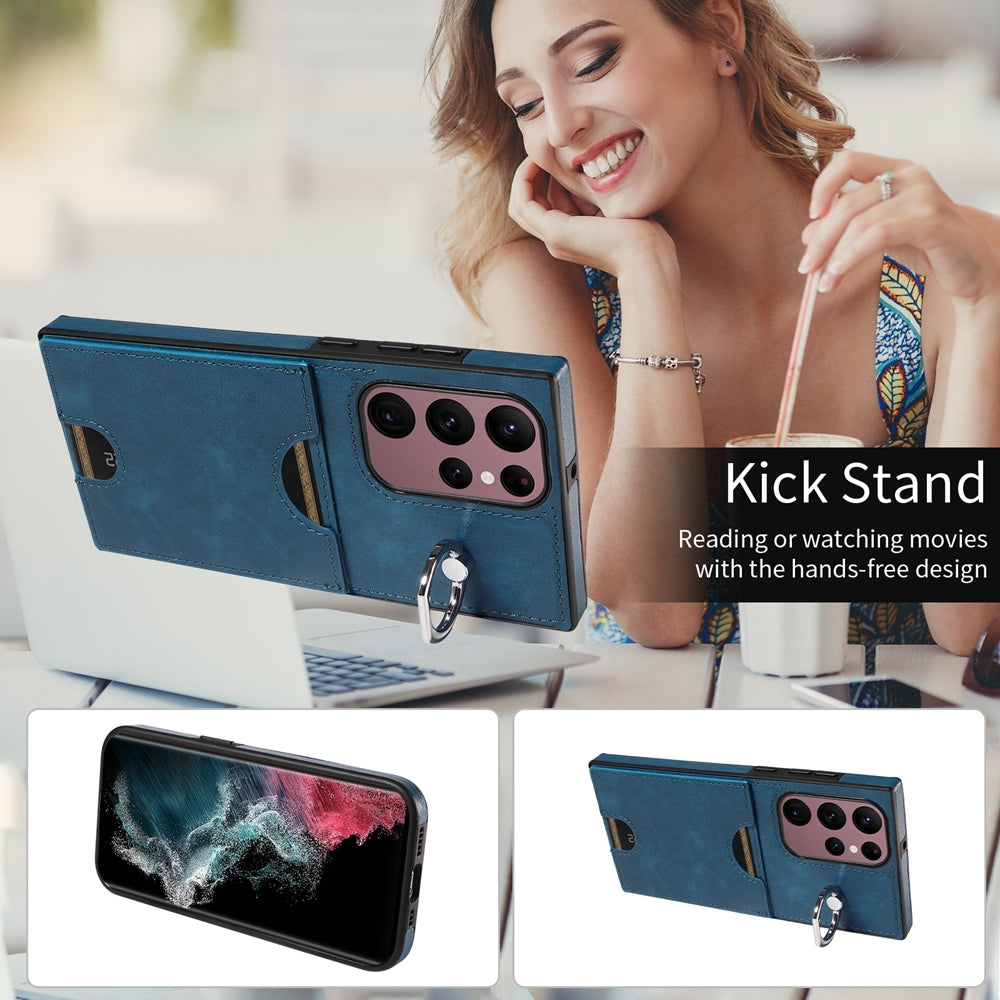 Samsung Galaxy S22 Ultra 5G Calf Texture Phone Case with Card Slot & Ring Holder - Durable & Stylish Protection