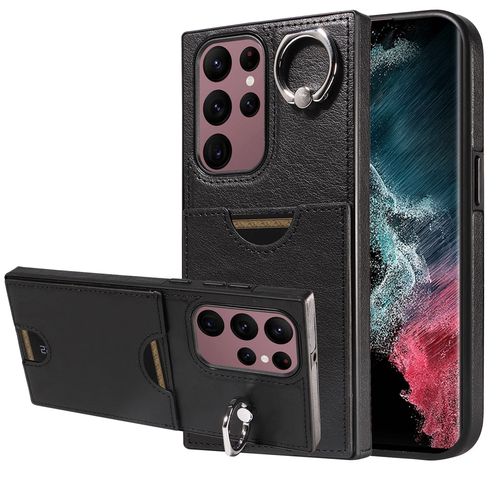 Samsung Galaxy S22 Ultra 5G Calf Texture Phone Case with Card Slot & Ring Holder - Durable & Stylish Protection