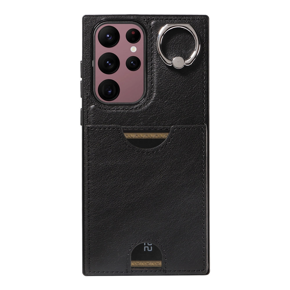 Samsung Galaxy S22 Ultra 5G Calf Texture Phone Case with Card Slot & Ring Holder - Durable & Stylish Protection
