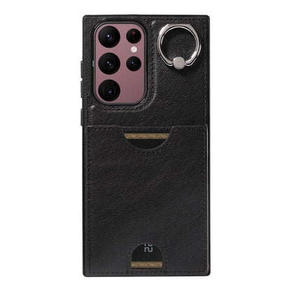 Samsung Galaxy S22 Ultra 5G Calf Texture Phone Case with Card Slot & Ring Holder - Durable & Stylish Protection