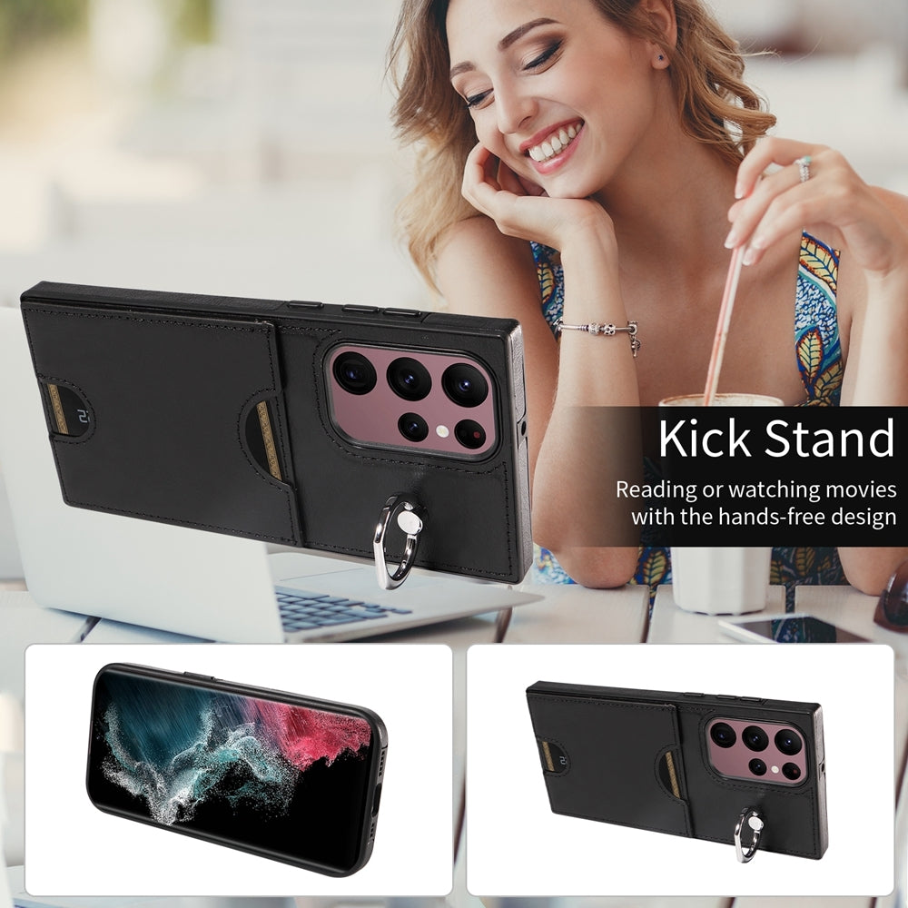 Samsung Galaxy S22 Ultra 5G Calf Texture Phone Case with Card Slot & Ring Holder - Durable & Stylish Protection
