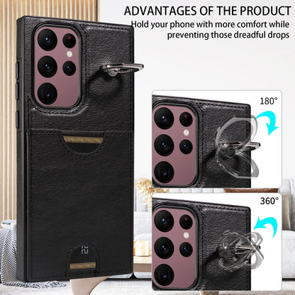 Samsung Galaxy S22 Ultra 5G Calf Texture Phone Case with Card Slot & Ring Holder - Durable & Stylish Protection