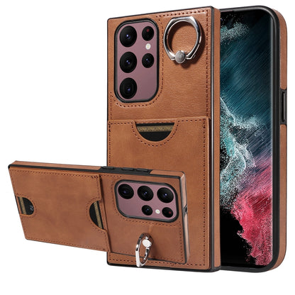 Samsung Galaxy S22 Ultra 5G Calf Texture Phone Case with Card Slot & Ring Holder - Durable & Stylish Protection