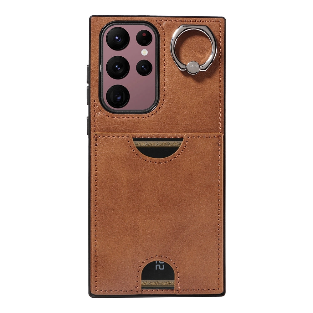 Samsung Galaxy S22 Ultra 5G Calf Texture Phone Case with Card Slot & Ring Holder - Durable & Stylish Protection