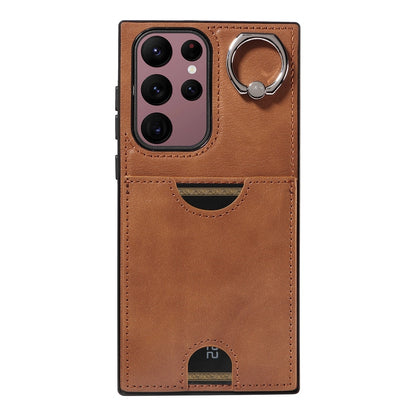 Samsung Galaxy S22 Ultra 5G Calf Texture Phone Case with Card Slot & Ring Holder - Durable & Stylish Protection
