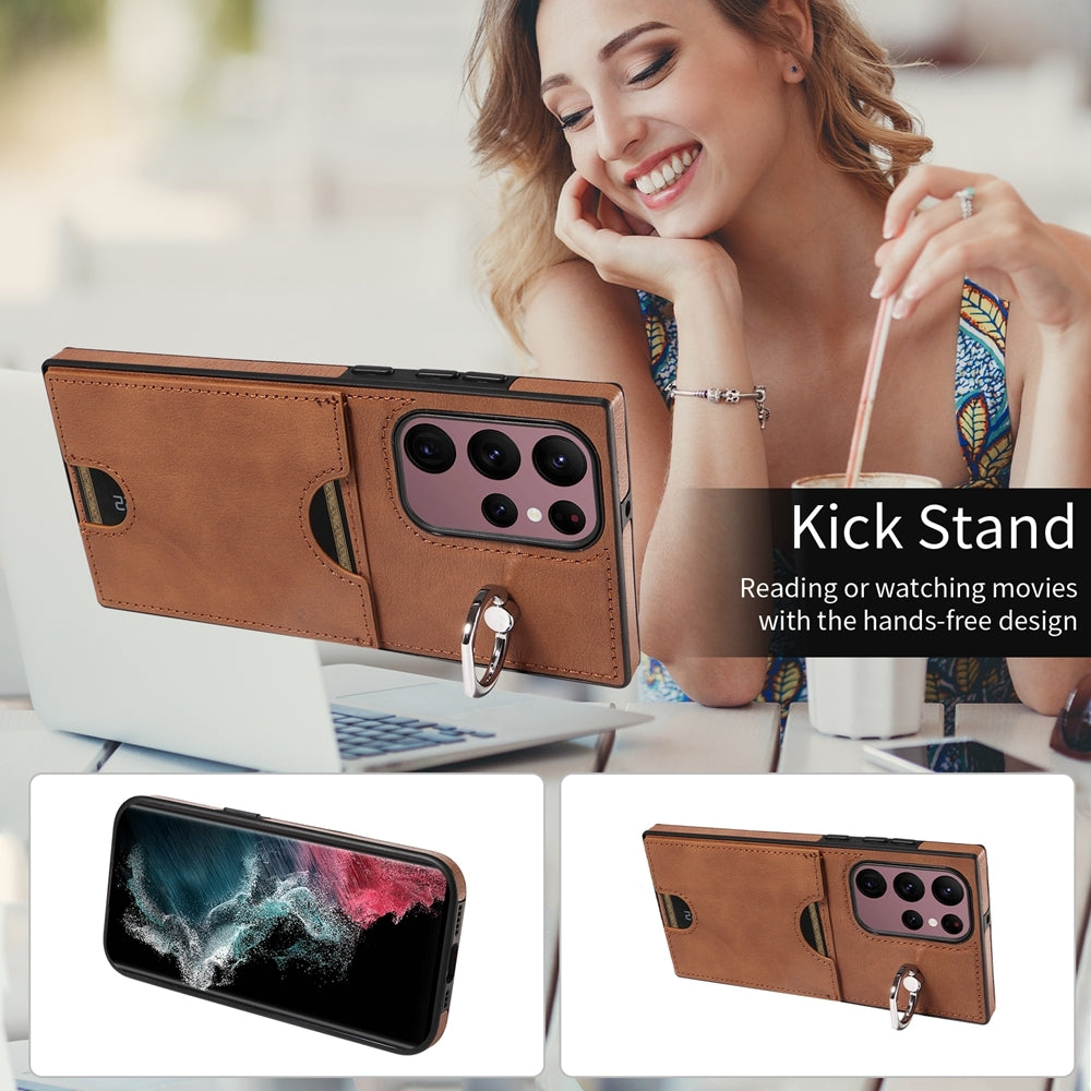 Samsung Galaxy S22 Ultra 5G Calf Texture Phone Case with Card Slot & Ring Holder - Durable & Stylish Protection