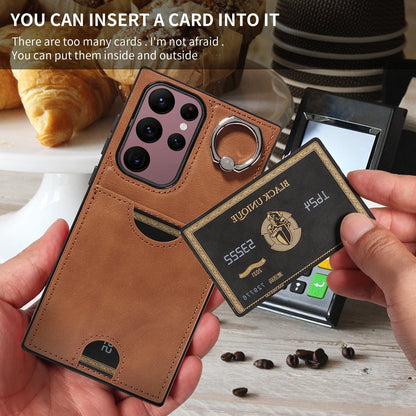 Samsung Galaxy S22 Ultra 5G Calf Texture Phone Case with Card Slot & Ring Holder - Durable & Stylish Protection