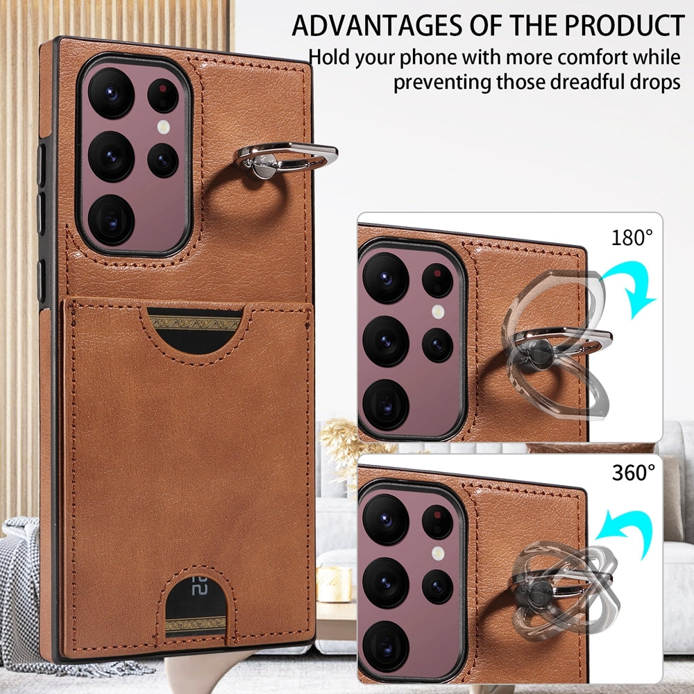 Samsung Galaxy S22 Ultra 5G Calf Texture Phone Case with Card Slot & Ring Holder - Durable & Stylish Protection