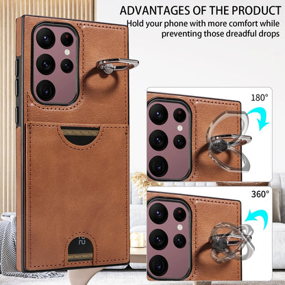 Samsung Galaxy S22 Ultra 5G Calf Texture Phone Case with Card Slot & Ring Holder - Durable & Stylish Protection
