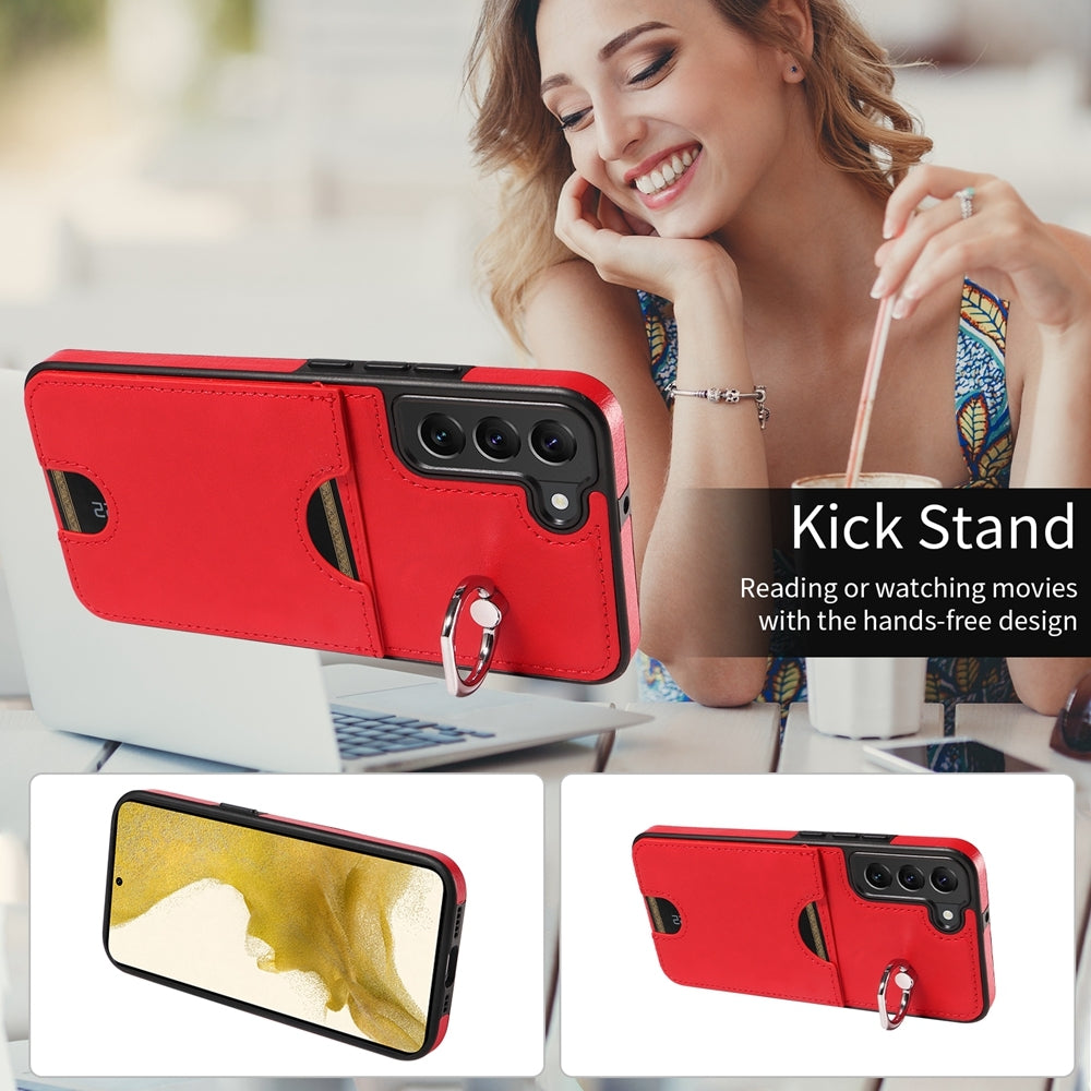 Samsung Galaxy S22+ 5G Calf Texture Phone Case with Card Slot & Ring Holder - Durable & Stylish Protection