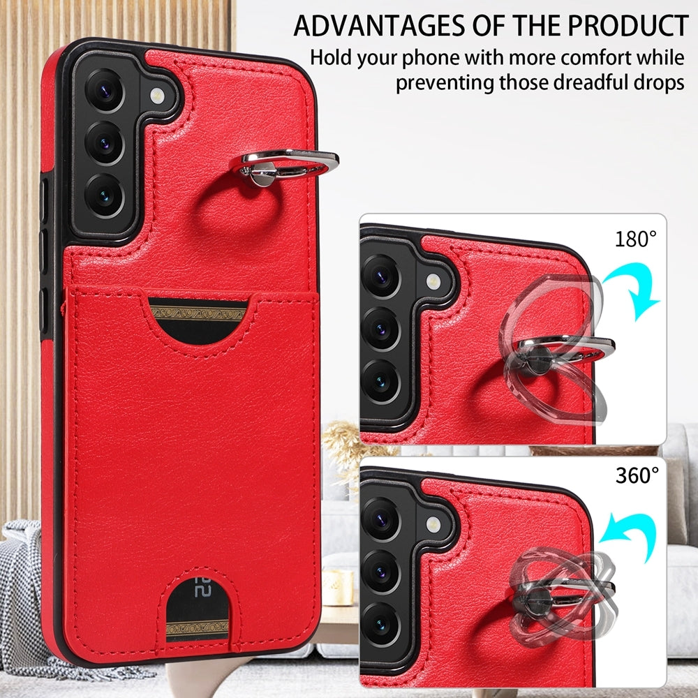 Samsung Galaxy S22+ 5G Calf Texture Phone Case with Card Slot & Ring Holder - Durable & Stylish Protection